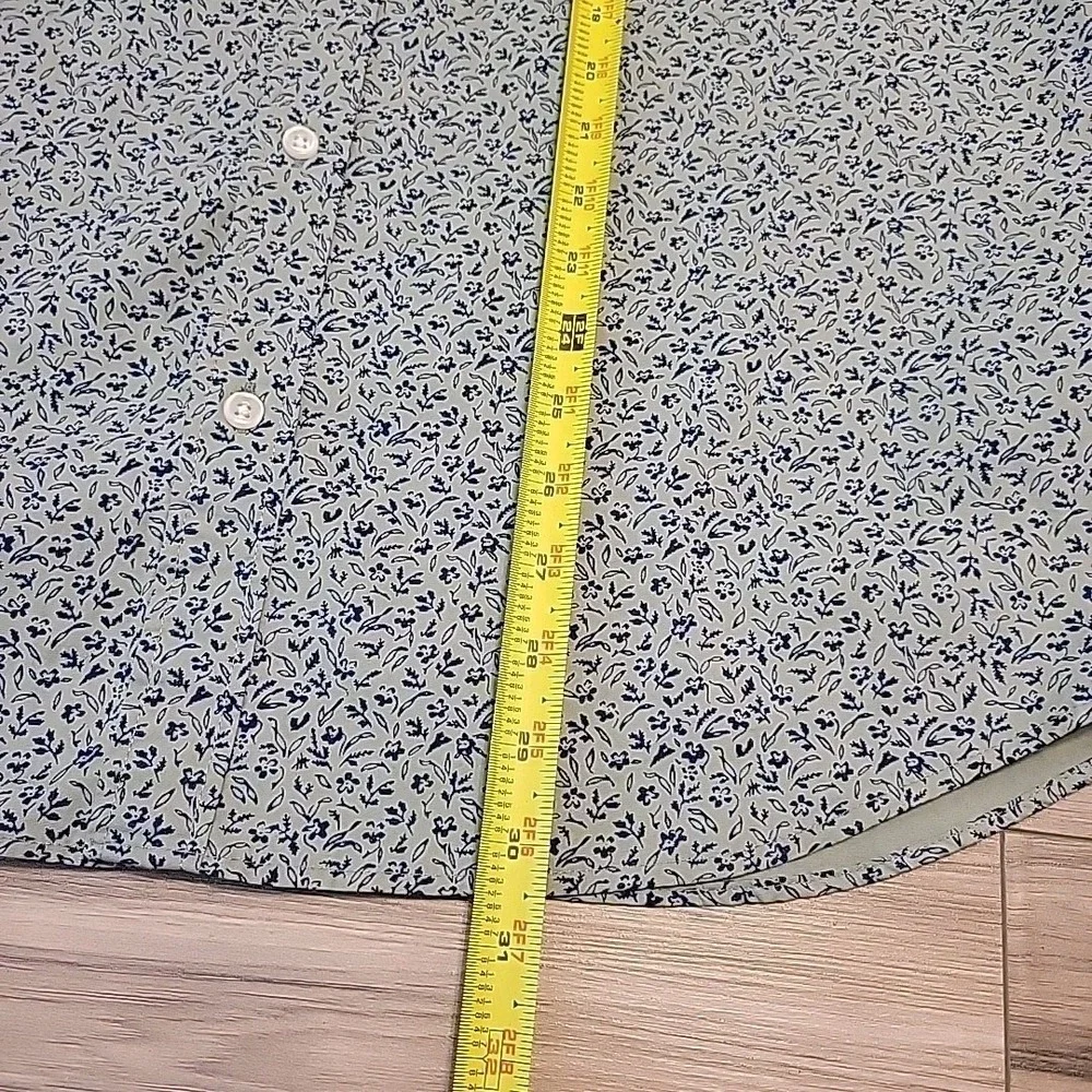 J Crew Shirt Mens Medium Green Blue  Floral AOP Button Down Short Sleeve Stretch
